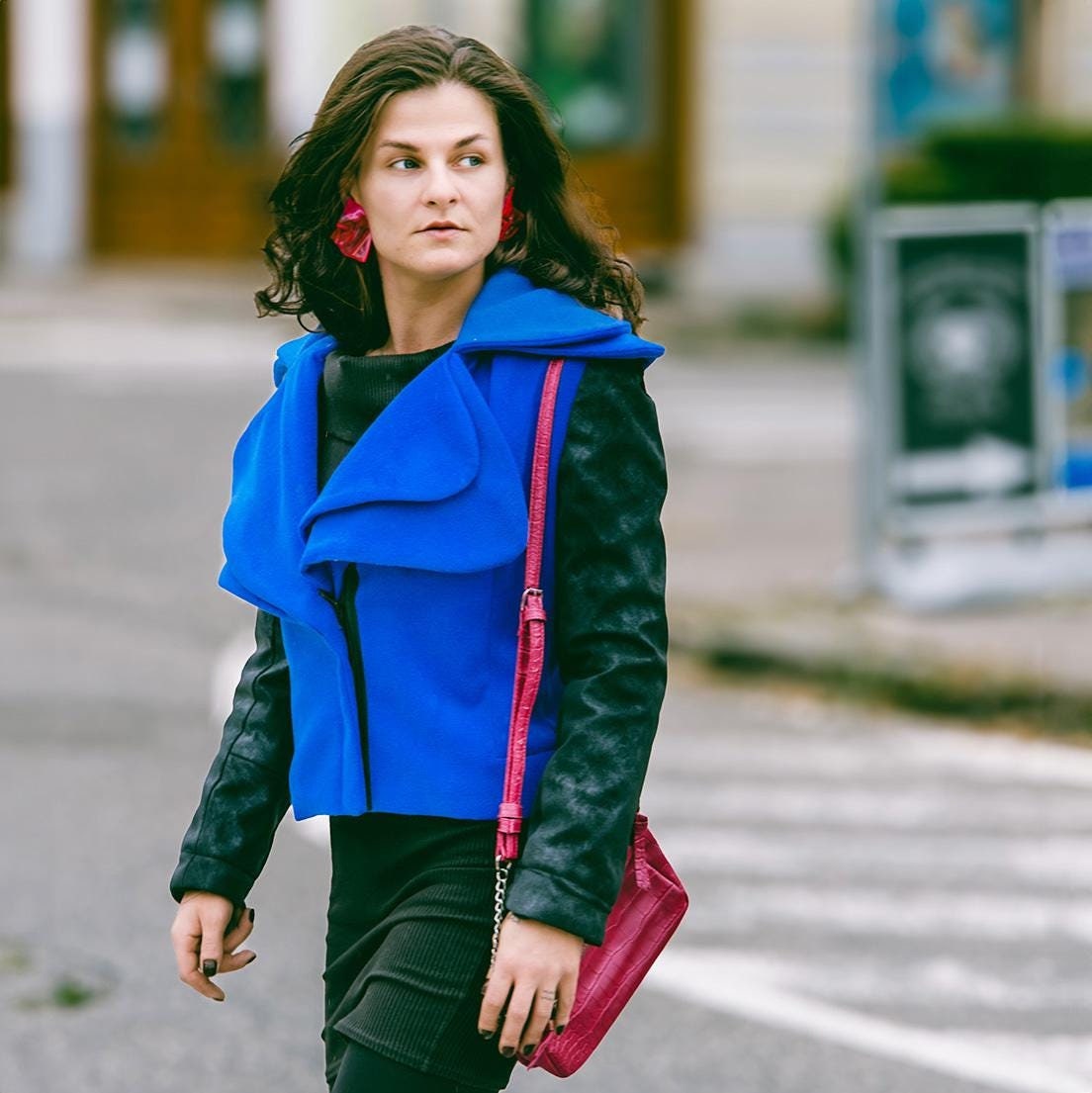 Royal Blue Short Coat , modern wool coat