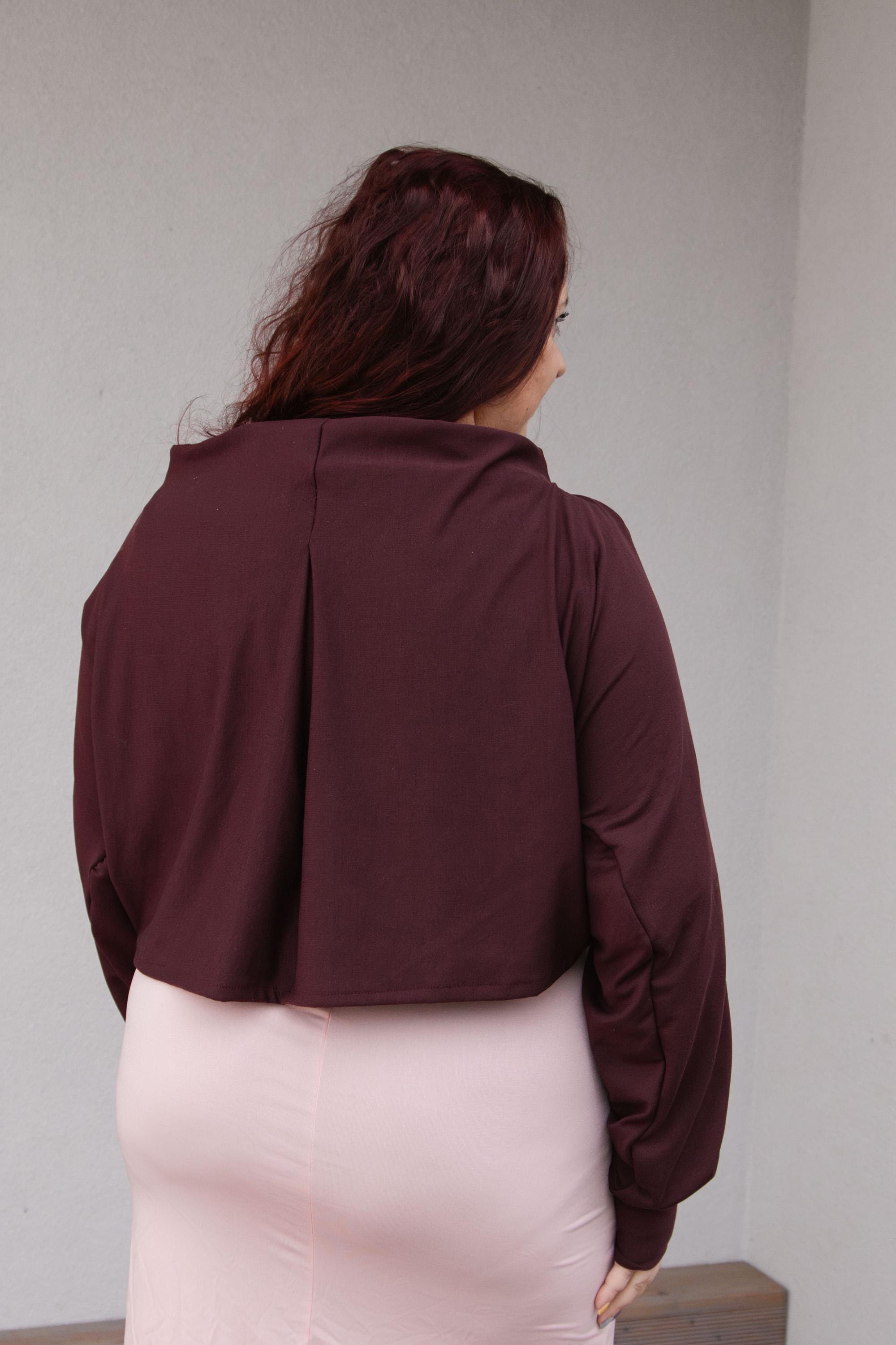 Burgundy Plus Size Bolero, Tailor Made Shrug, Long Sleeve Bolero Jacket, Asymmetrical Wine Red Shrug, Handmade Oversized Bolero