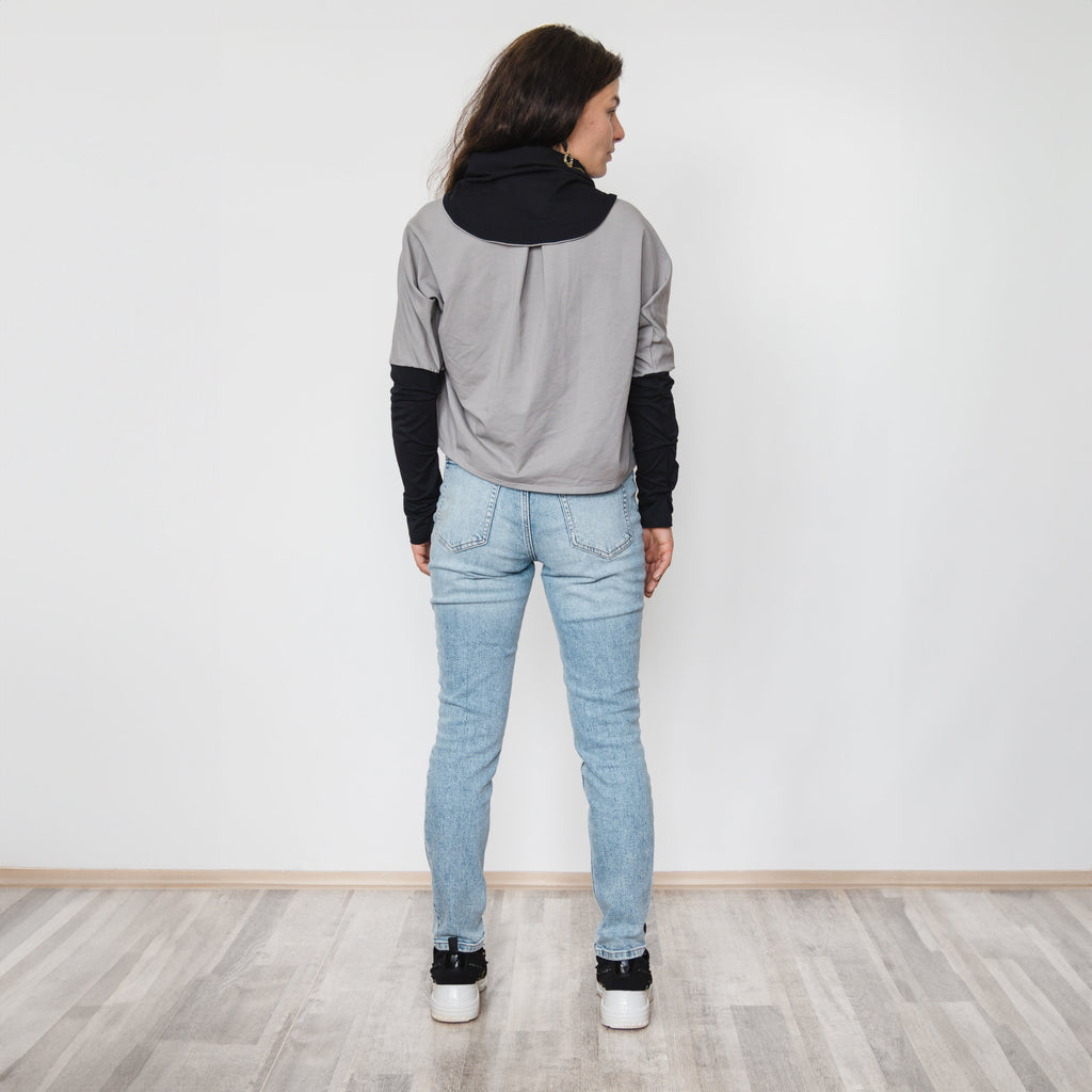 Gray Black Shrug Bolero, Asymmetrical Hoodie, Open Front Asymmetric Top, Dancewear, Festival clothing, Boho hoodie