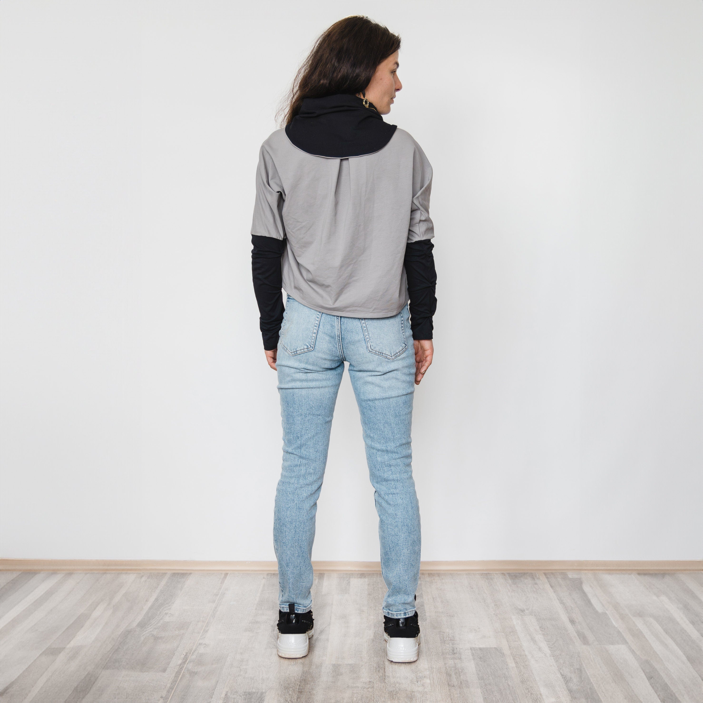 Gray Black Shrug Bolero, Asymmetrical Hoodie, Open Front Asymmetric Top, Dancewear, Festival clothing, Boho hoodie