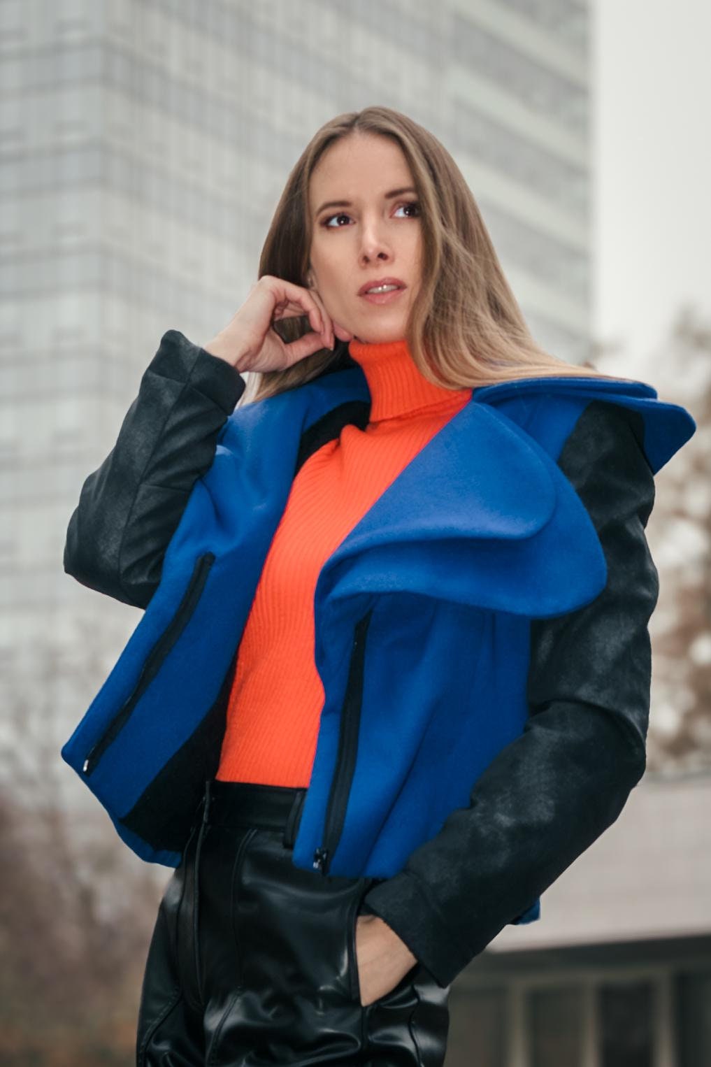 Royal Blue Wool Jacket , Modern wool coat, Designer coat , Tailor made jacket, Plus size jacket