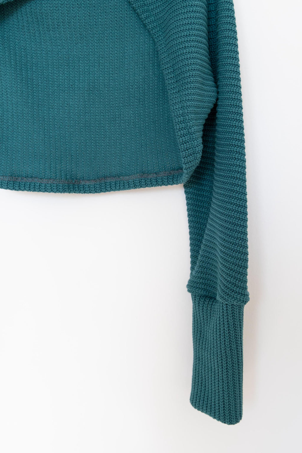 Petrol cotton bolero sweater with high collar