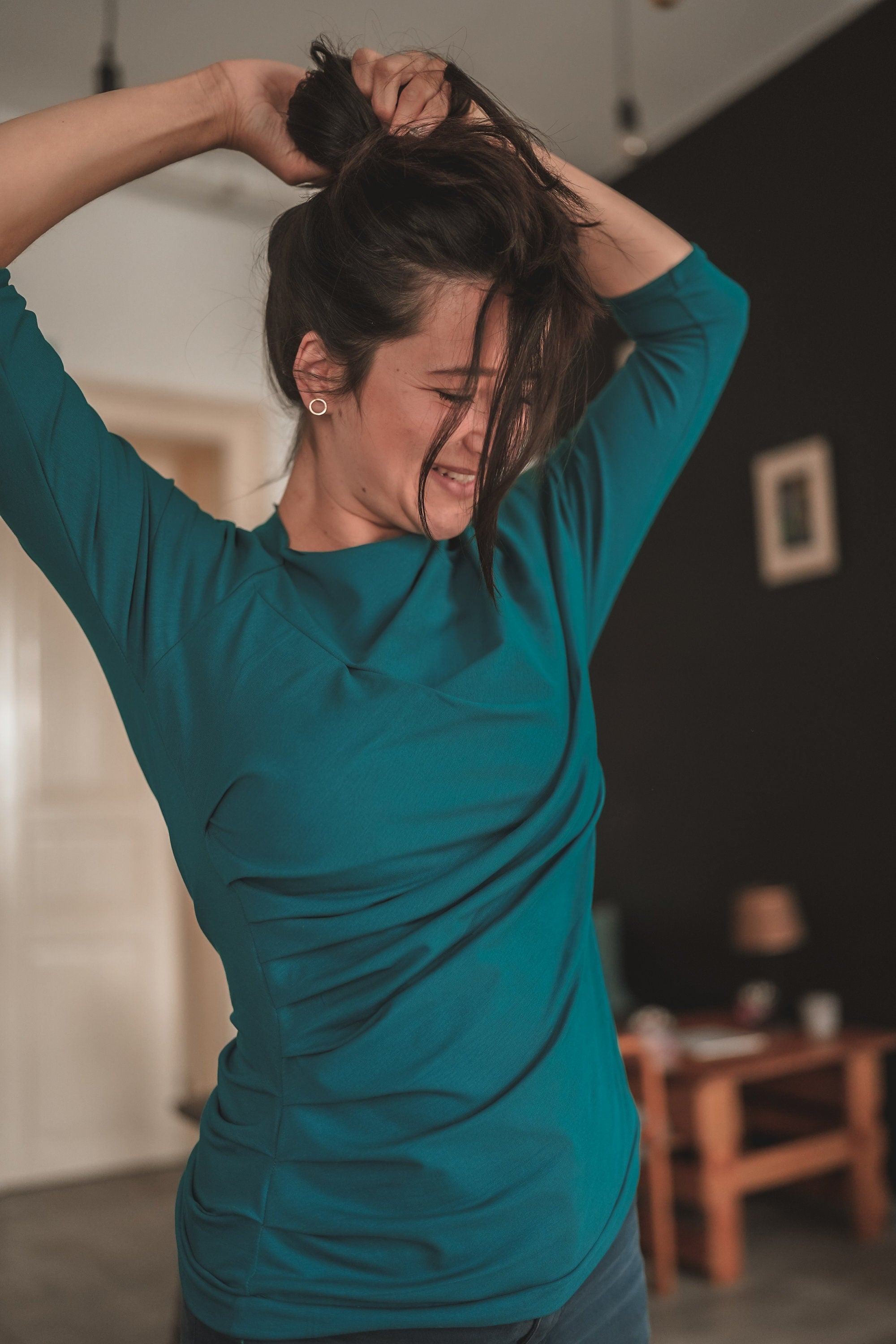 Petrol blue Extravagant  Asymmetric Top, Teal Asymmetric Cut Shirt, Summer Vibes Womens Tops, Casual Style Yellow Top, Party Dress For Women