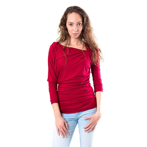 Asymmetric Top, Burgundy Asymmetric Cut Shirt, Summer Vibes Womens Tops, Casual Style Dark red Top, Party Dress For Women