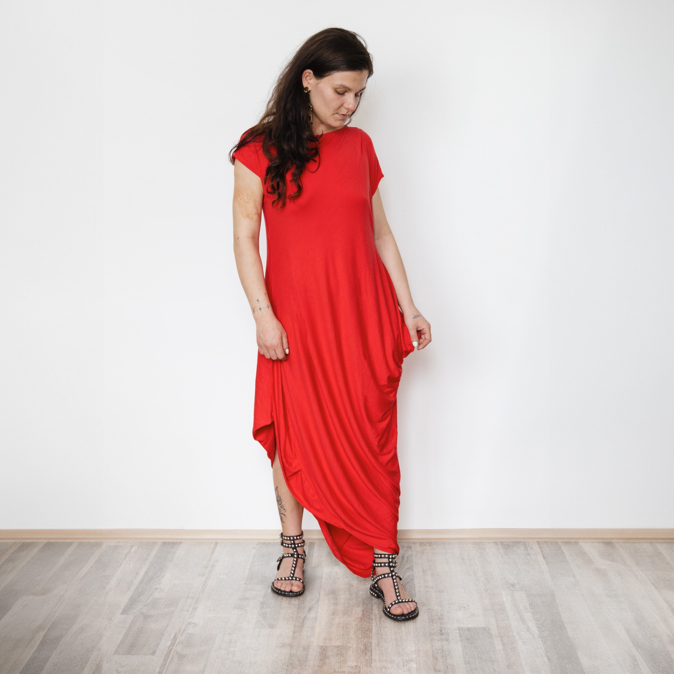 Asymmetrical Minimalistic Dress, Modest Maxi Dress, Elegant Summer Dress for Women, Draped Sleeveless Dress, extravagant dress