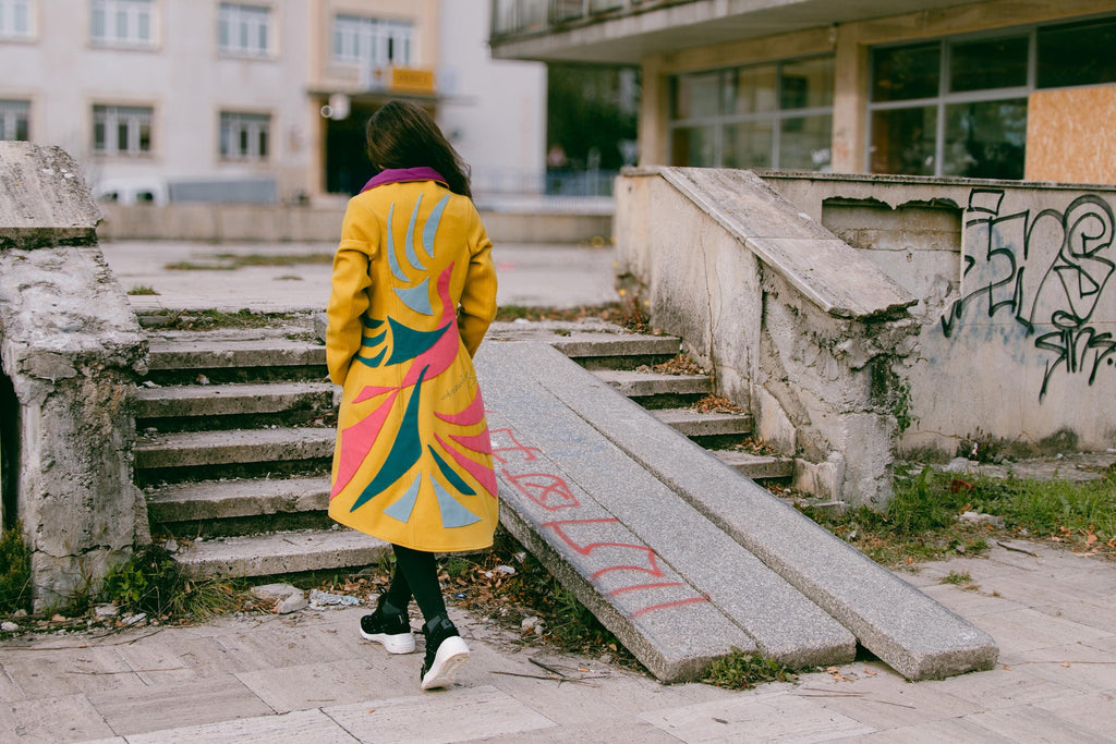 Yellow Wool Coat FENIX – A Statement of Power, Quilted coat jacket, Modern black wool coat, Extravagant coat, Tailor made coat