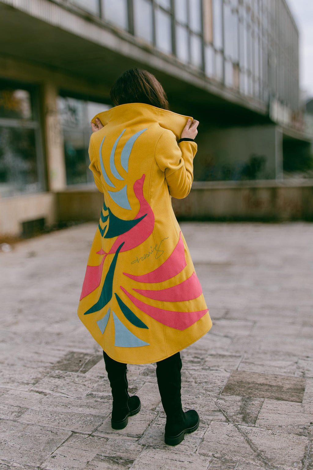 Yellow Wool Coat FENIX –  Elegance, and Individuality, Modern black wool coat, Extravagant coat, Tailor made coat, Yellow cashmere long coat