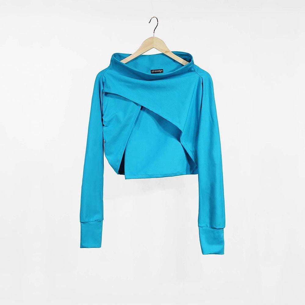 Turqouise Bolero Shrug, Long Sleeve Shrug Bolero, Casual Style Shoulder Cover, Soft Women Bolero, Crop sweatshirt