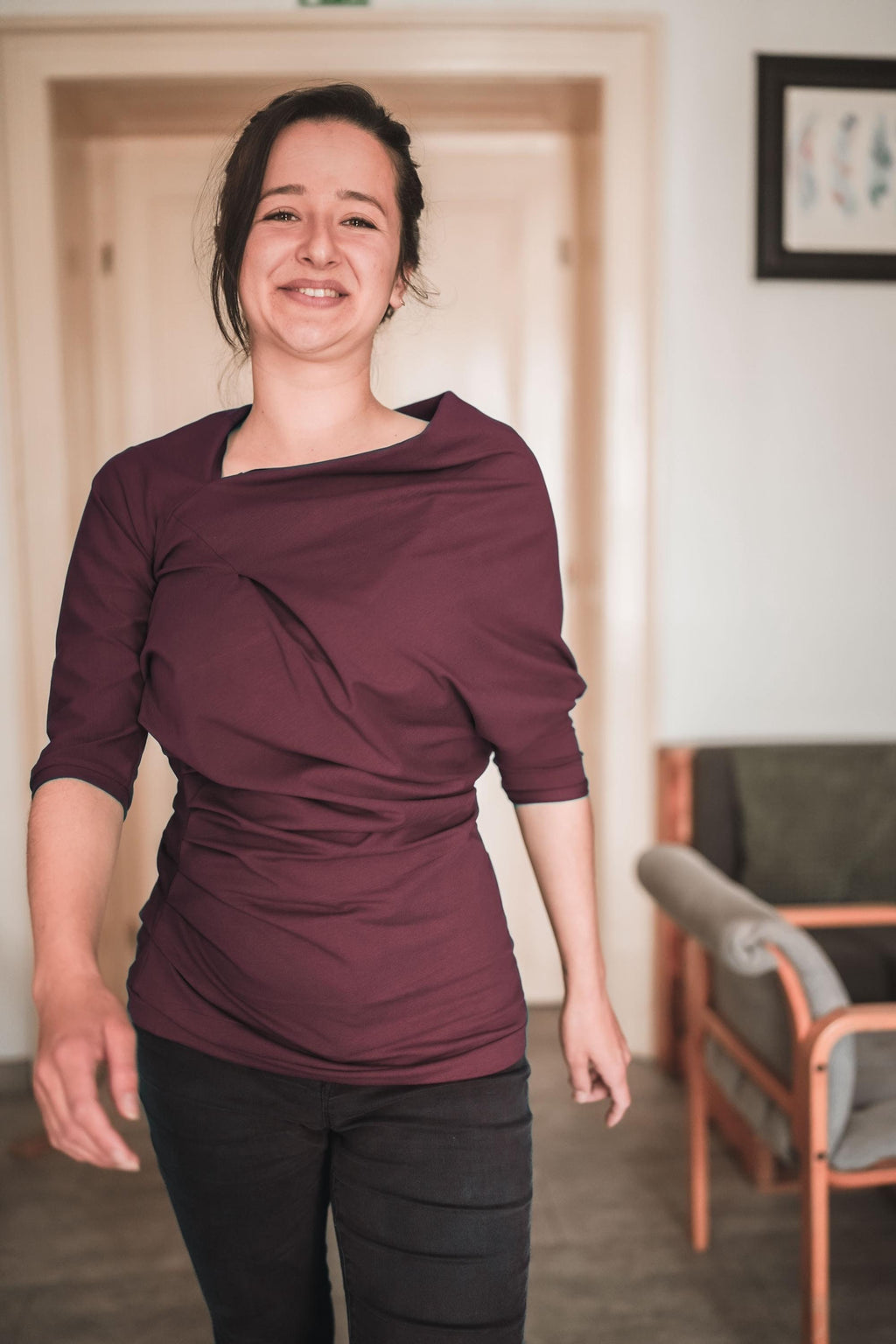 Fitted Long Sleeve Top, Women's Shirt, Stretchy Fitted Top, Boatneck Blouse, Off Shoulder Top, Cooper Top