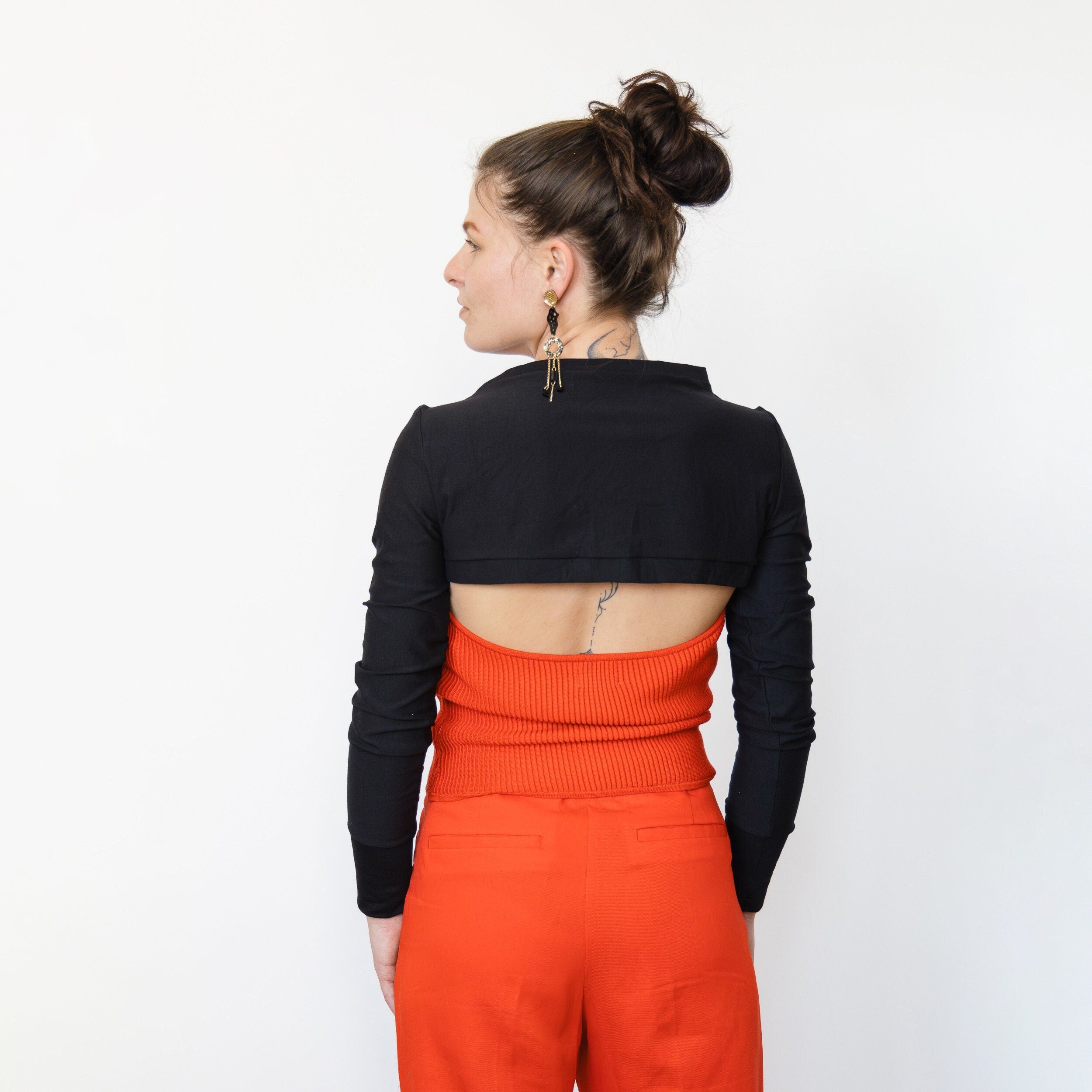 Black Bolero With Zip, Long Sleeve Bolero, Womens Fitted Bolero, Shoulder Cover Up Cropped Bolero, Cotton Bolero