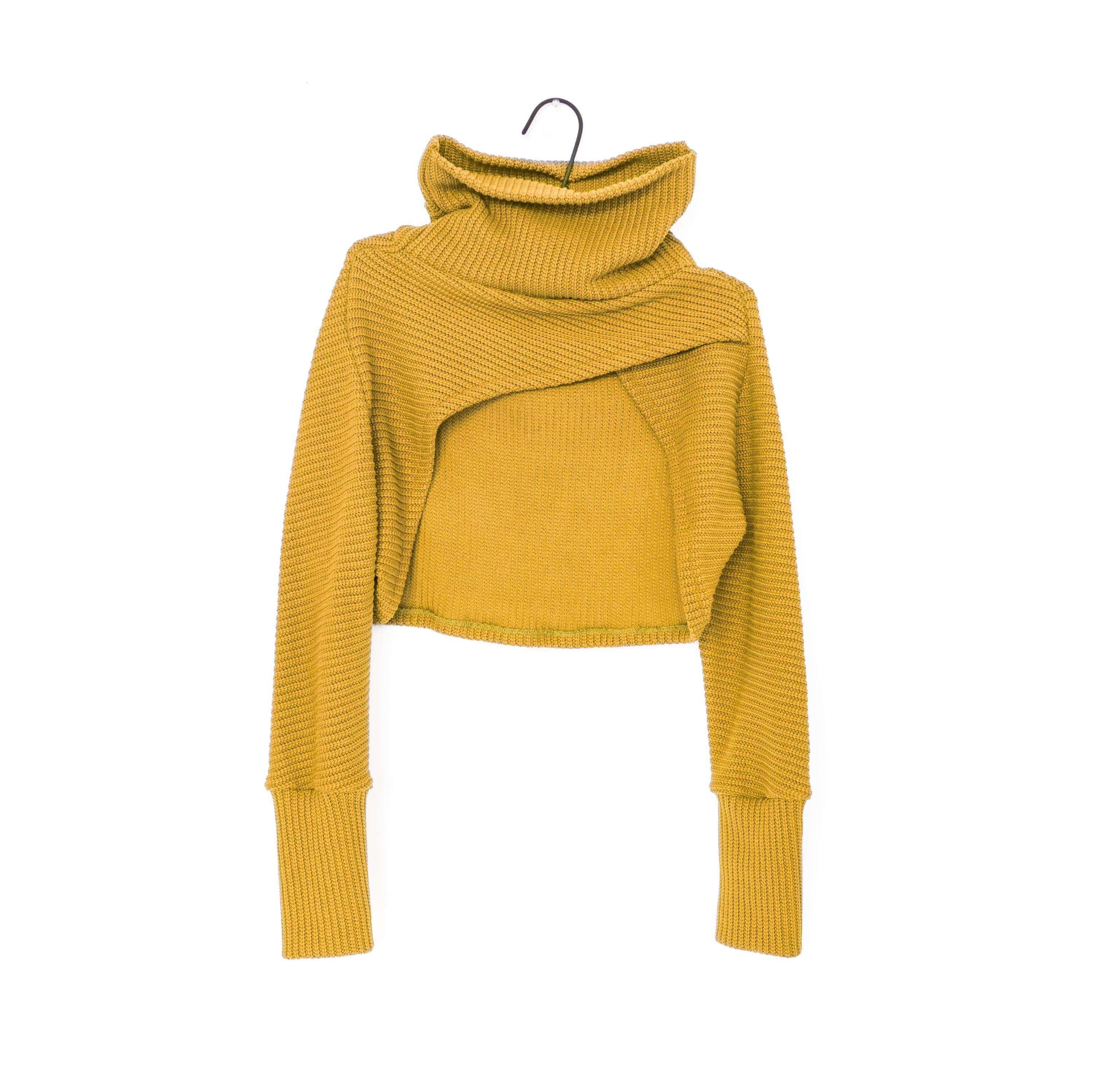 Turtle neck Yellow Cotton bolero sweater with high collar, crop sweater, bolero sweater, yellow top sweater