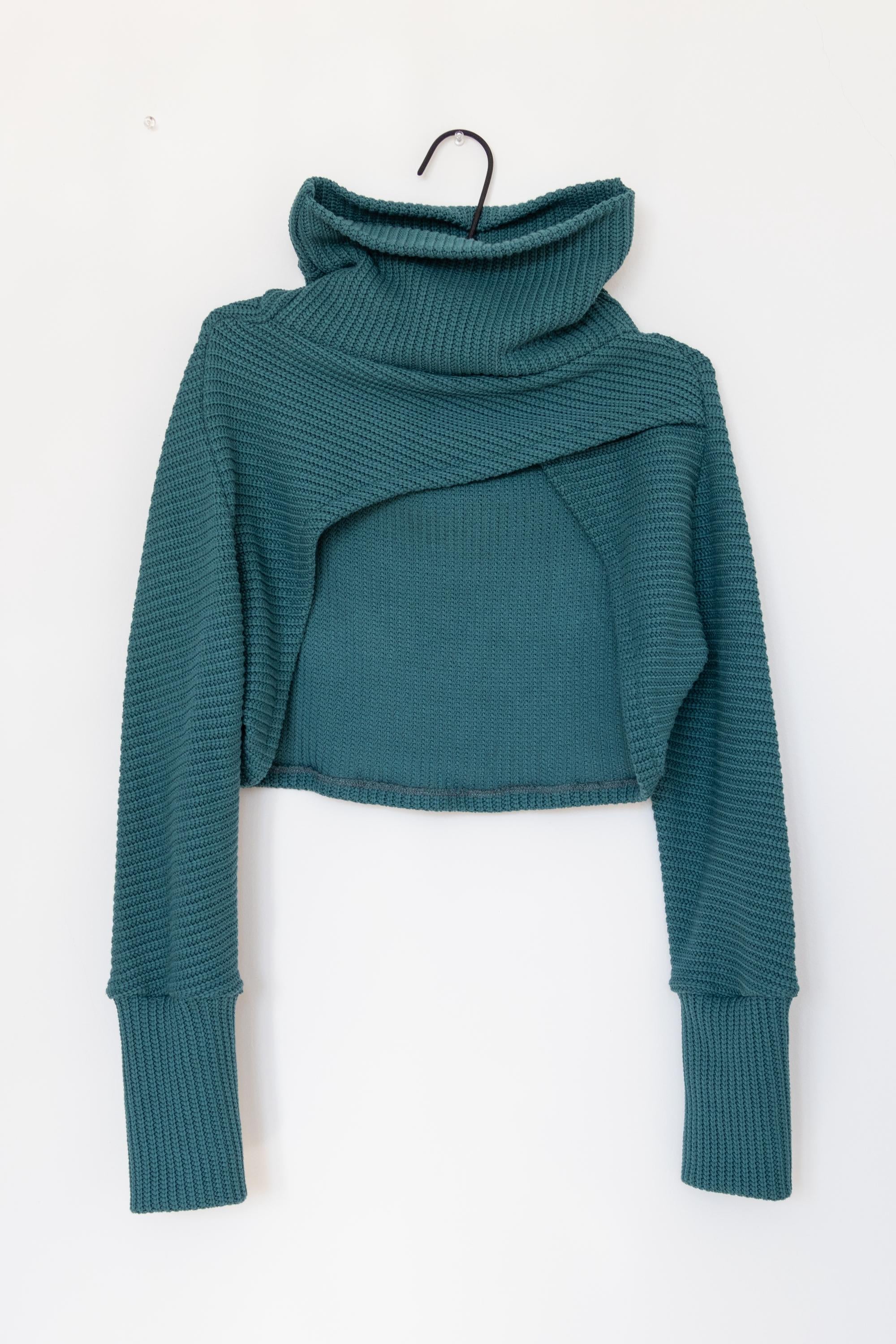 Black cotton bolero sweater with high collar, turtle neck, cowl neck bolero, crop sweater, red sweater bolero