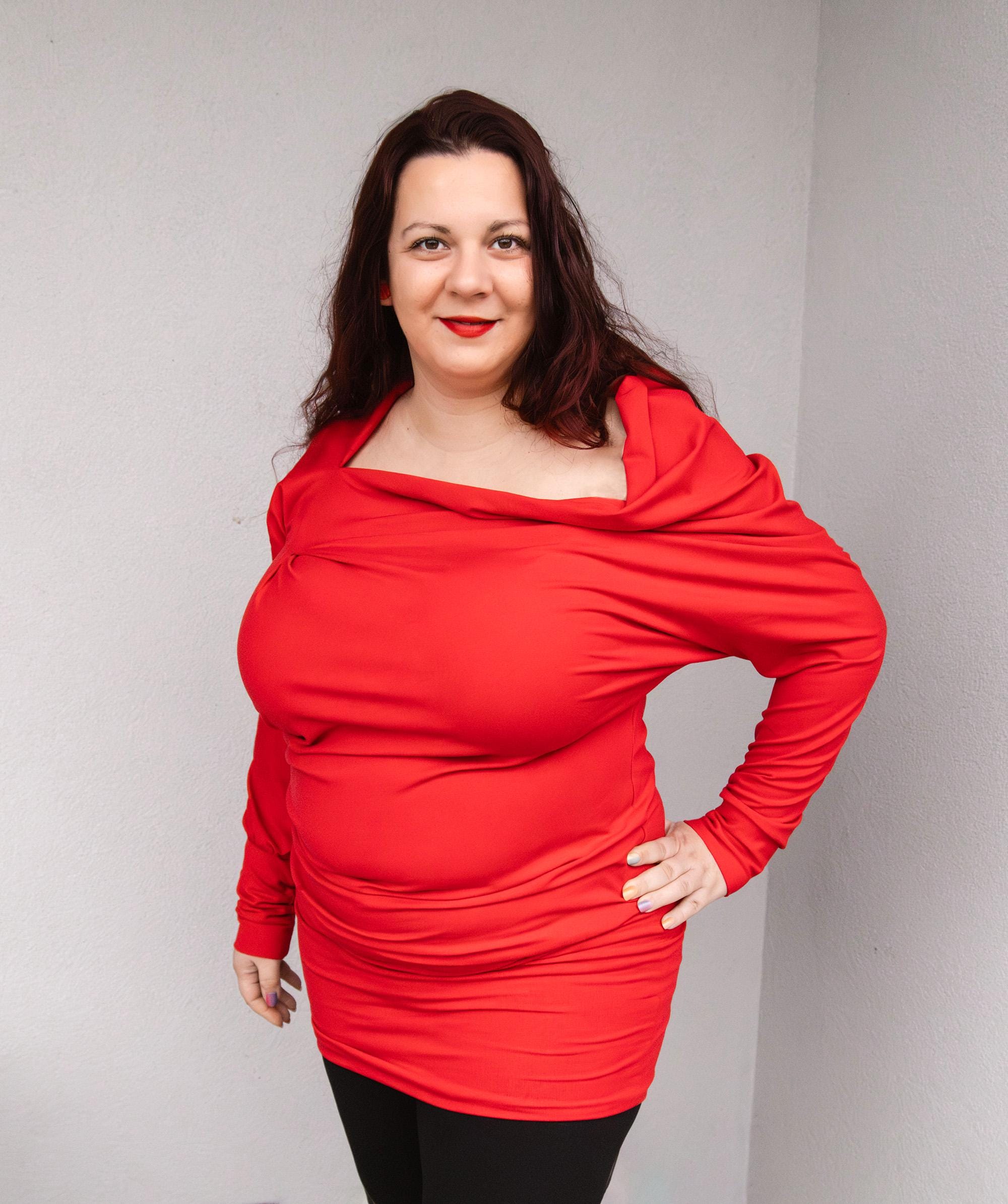 Red Asymmetrical Draped Dress, Tunic dress – Handmade, Sustainable & Plus-Size Friendly | Unique Statement Fashion, XXL custome made tunic
