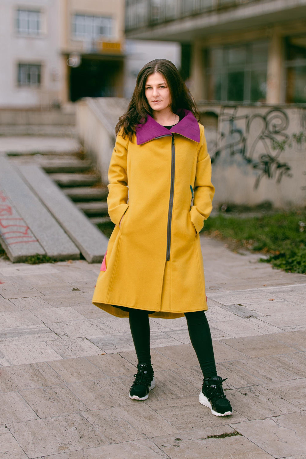 Yellow Wool Coat FENIX – A Statement of Power, Quilted coat jacket, Modern black wool coat, Extravagant coat, Tailor made coat