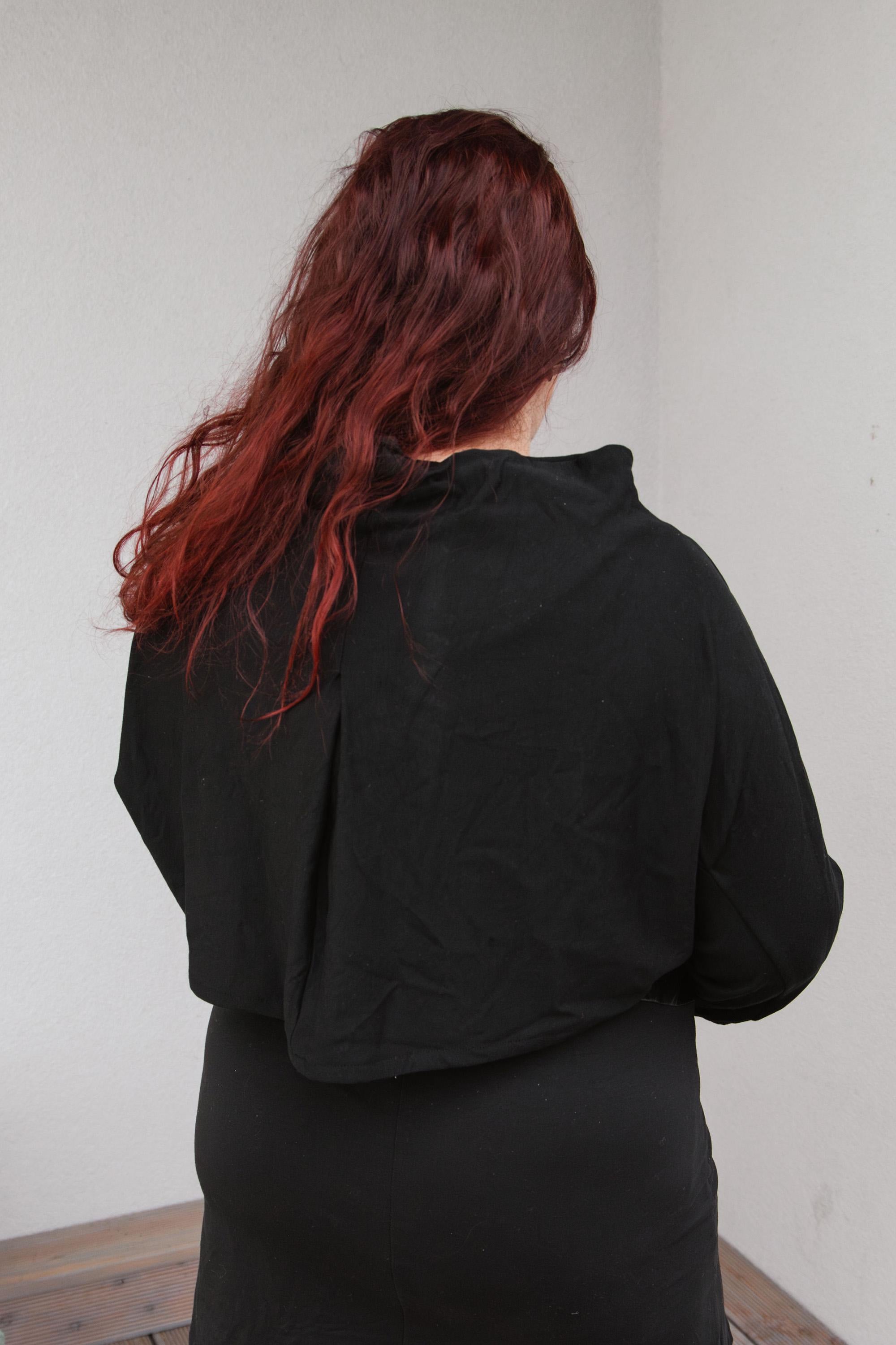 Black Plus Size Bolero, Tailor Made Shrug, Long Sleeve Bolero Jacket, Asymmetrical Black Shrug, Handmade Oversized Bolero,  XXL -tailor made