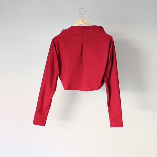 Assymetrical Bolero Shrug,  Long Sleeve Cotton Cardigan, Stylish Asymmetrical Top, Customizable Shrug, Drapey dark red bolero