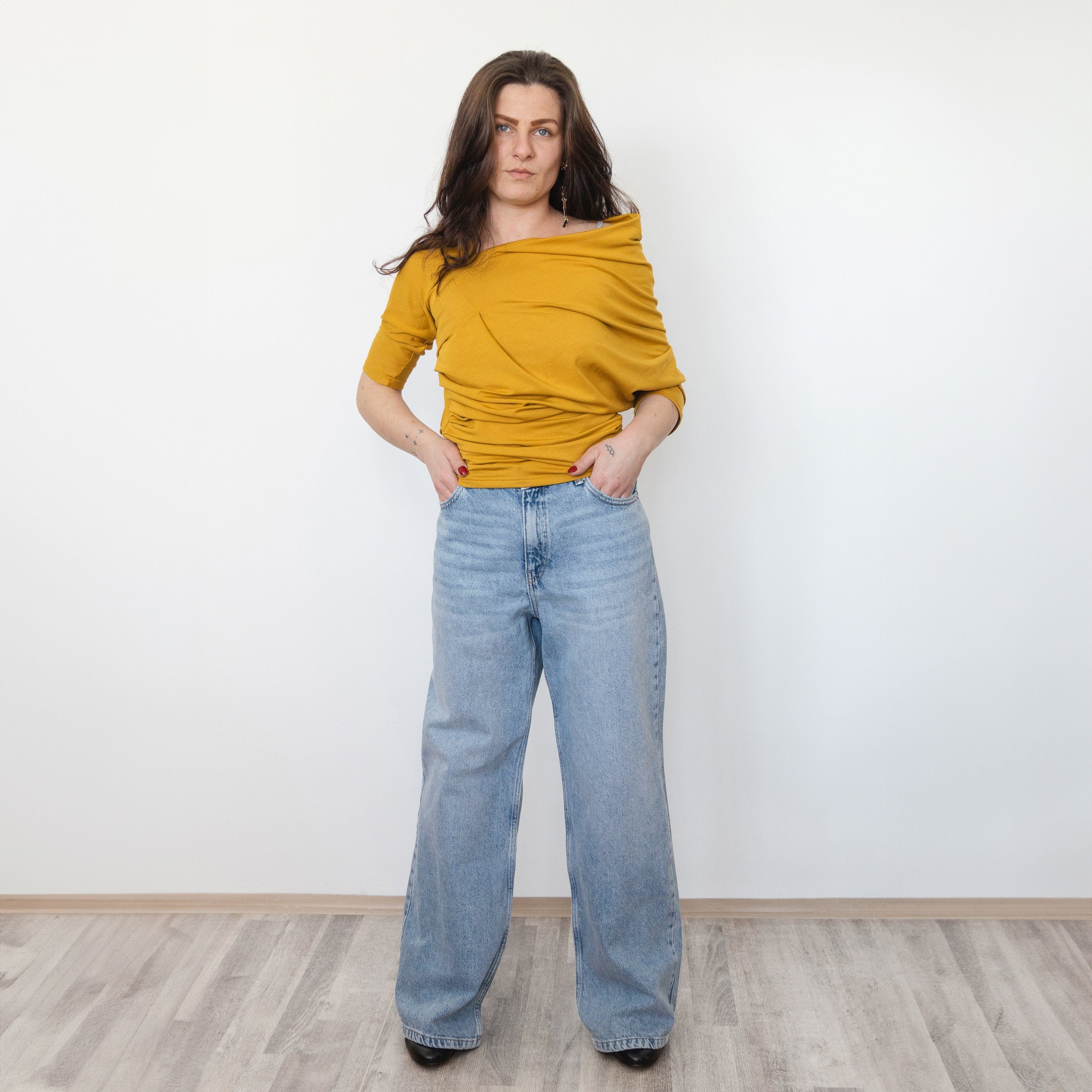 Asymmetric Yellow Top, Mustard Asymmetrical Shirt, Chic Women’s Blouse, Casual Yet Elegant Long Sleeve Top, extravagant blouse