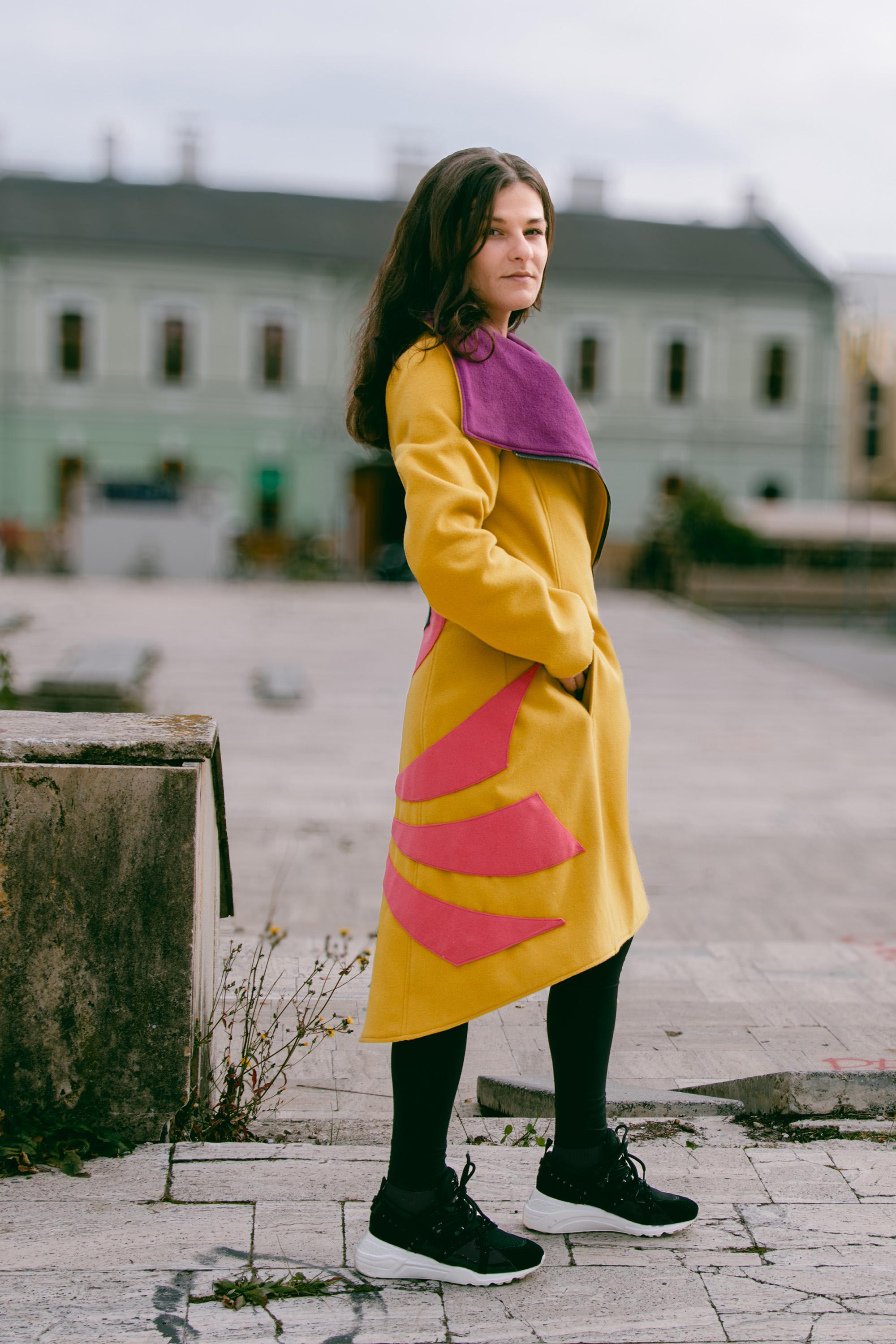 Yellow Wool Coat FENIX –  Elegance, and Individuality, Modern black wool coat, Extravagant coat, Tailor made coat, Yellow cashmere long coat