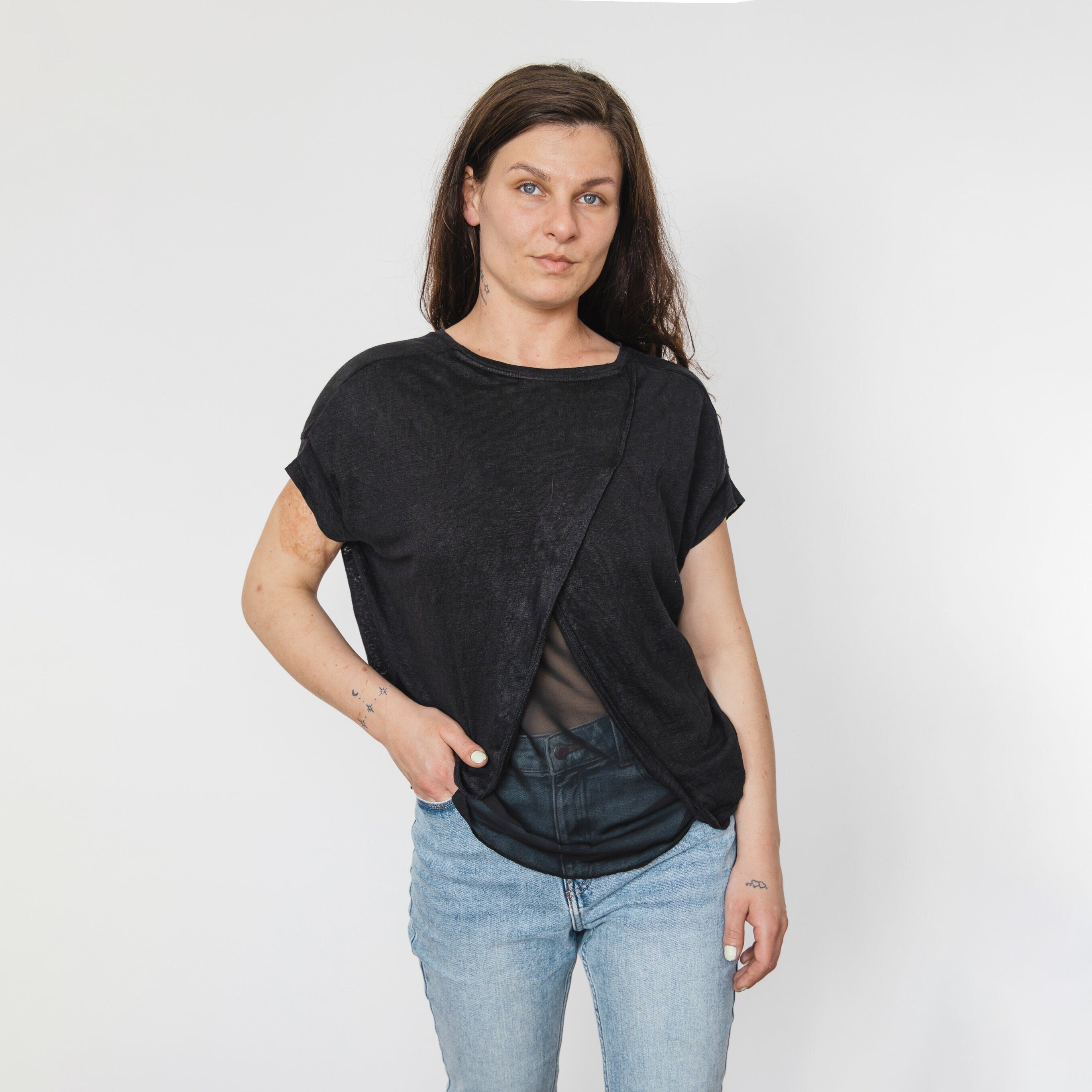 Black Asymmetrical Draped Top – Handmade Sustainable Fashion | Unique & Ethical Statement Piece