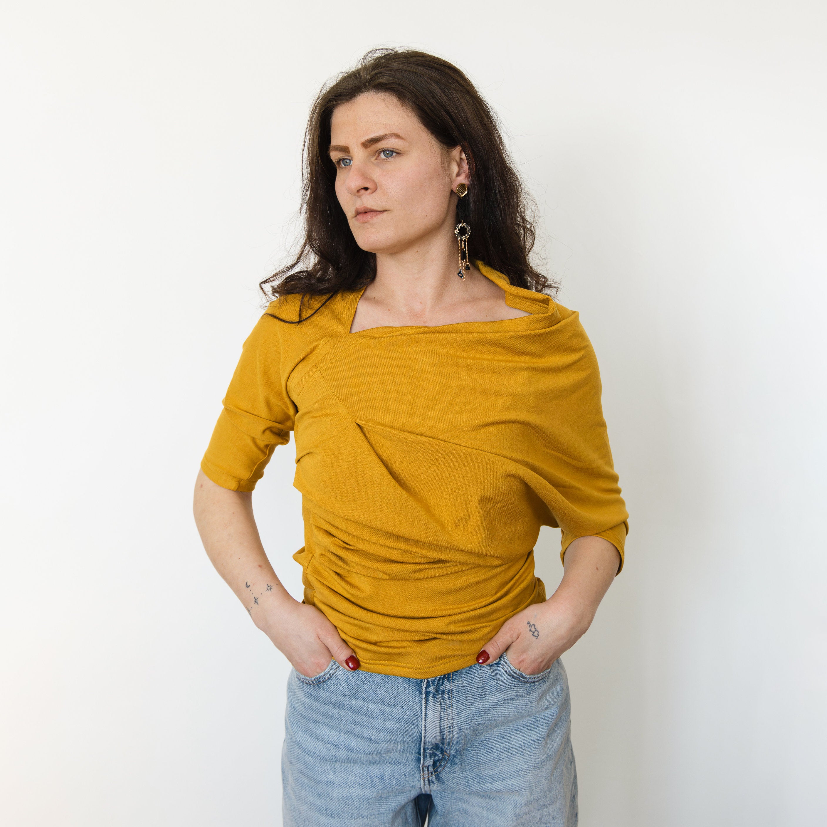 Asymmetric Yellow Top, Mustard Asymmetrical Shirt, Chic Women’s Blouse, Casual Yet Elegant Long Sleeve Top, extravagant blouse