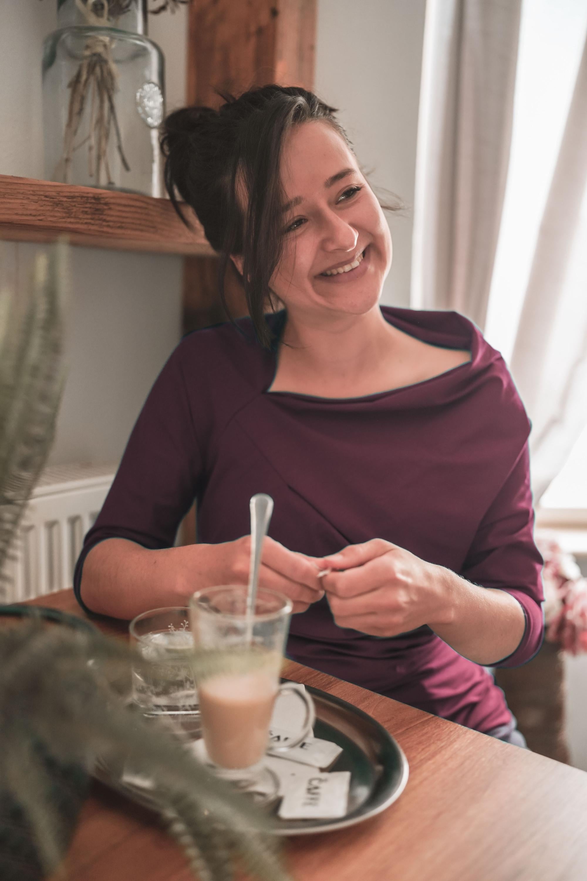 Fitted Long Sleeve Top, Women's Shirt, Stretchy Fitted Top, Boatneck Blouse, Off Shoulder Top, Cooper Top