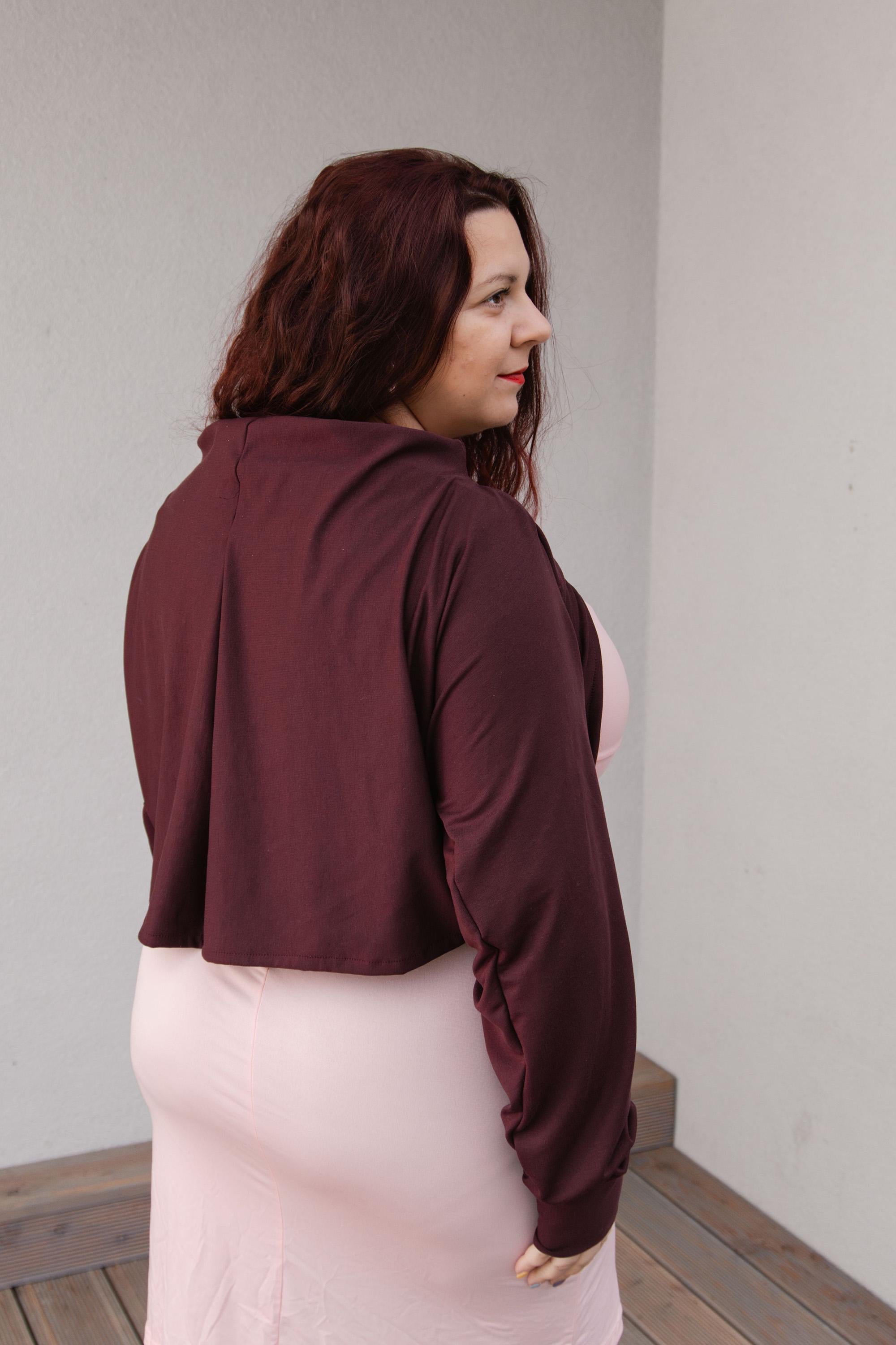 Burgundy Plus Size Bolero, Tailor Made Shrug, Long Sleeve Bolero Jacket, Asymmetrical Wine Red Shrug, Handmade Oversized Bolero