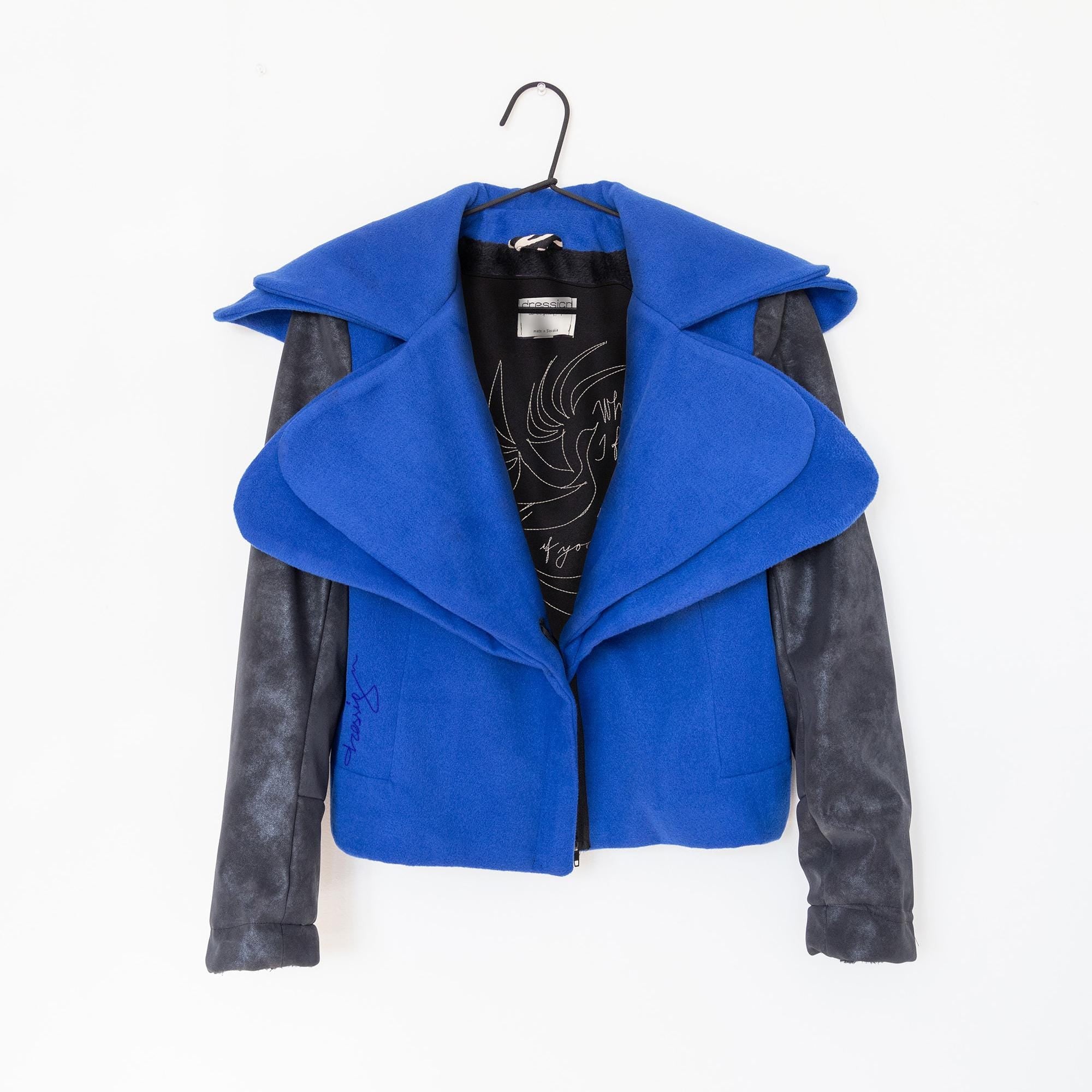Royal Blue Wool Jacket , Modern wool coat, Designer coat , Tailor made jacket, Plus size jacket