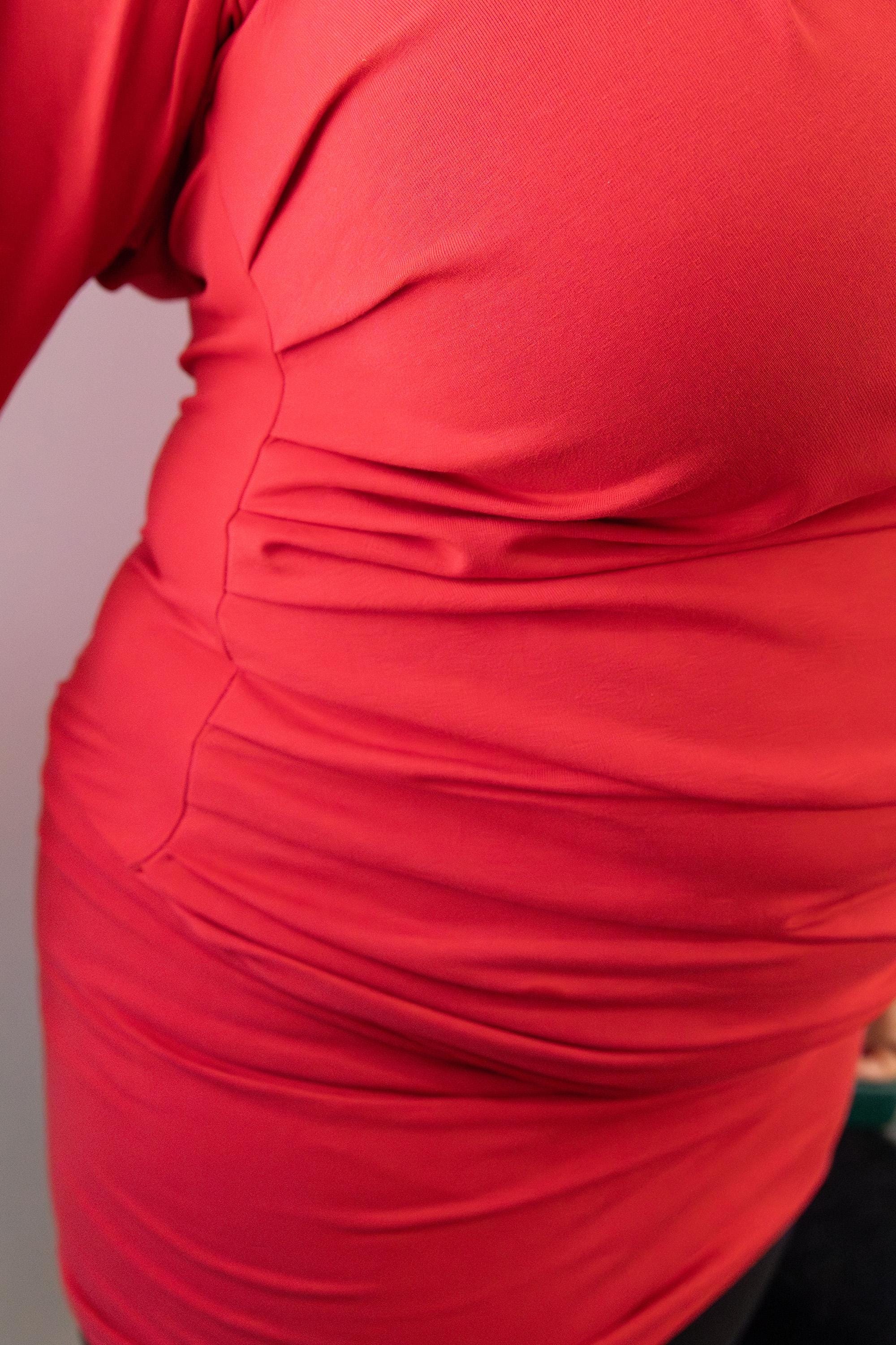 Red Asymmetrical Draped Dress, Tunic dress – Handmade, Sustainable & Plus-Size Friendly | Unique Statement Fashion, XXL custome made tunic