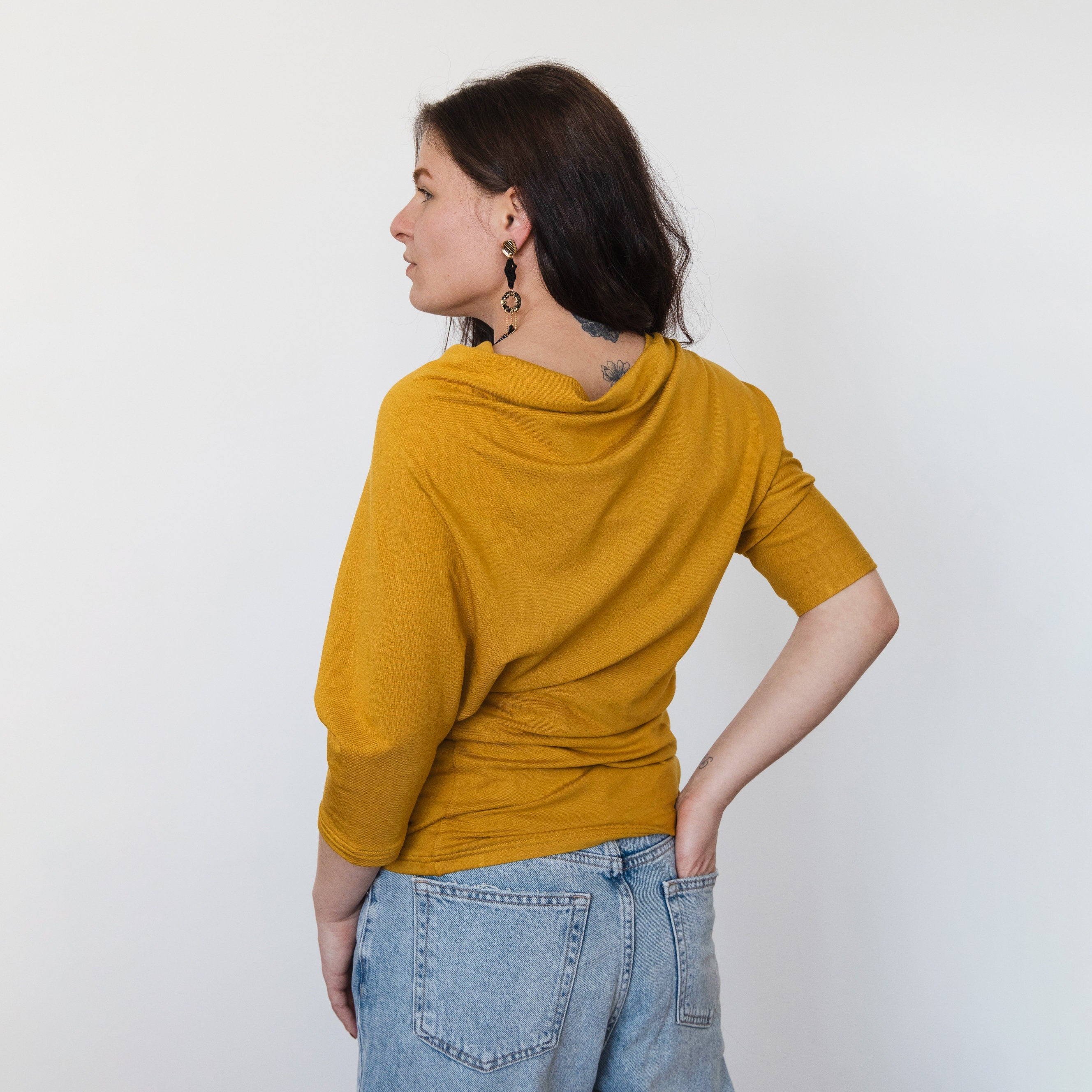 Asymmetric Yellow Top, Mustard Asymmetrical Shirt, Chic Women’s Blouse, Casual Yet Elegant Long Sleeve Top, extravagant blouse