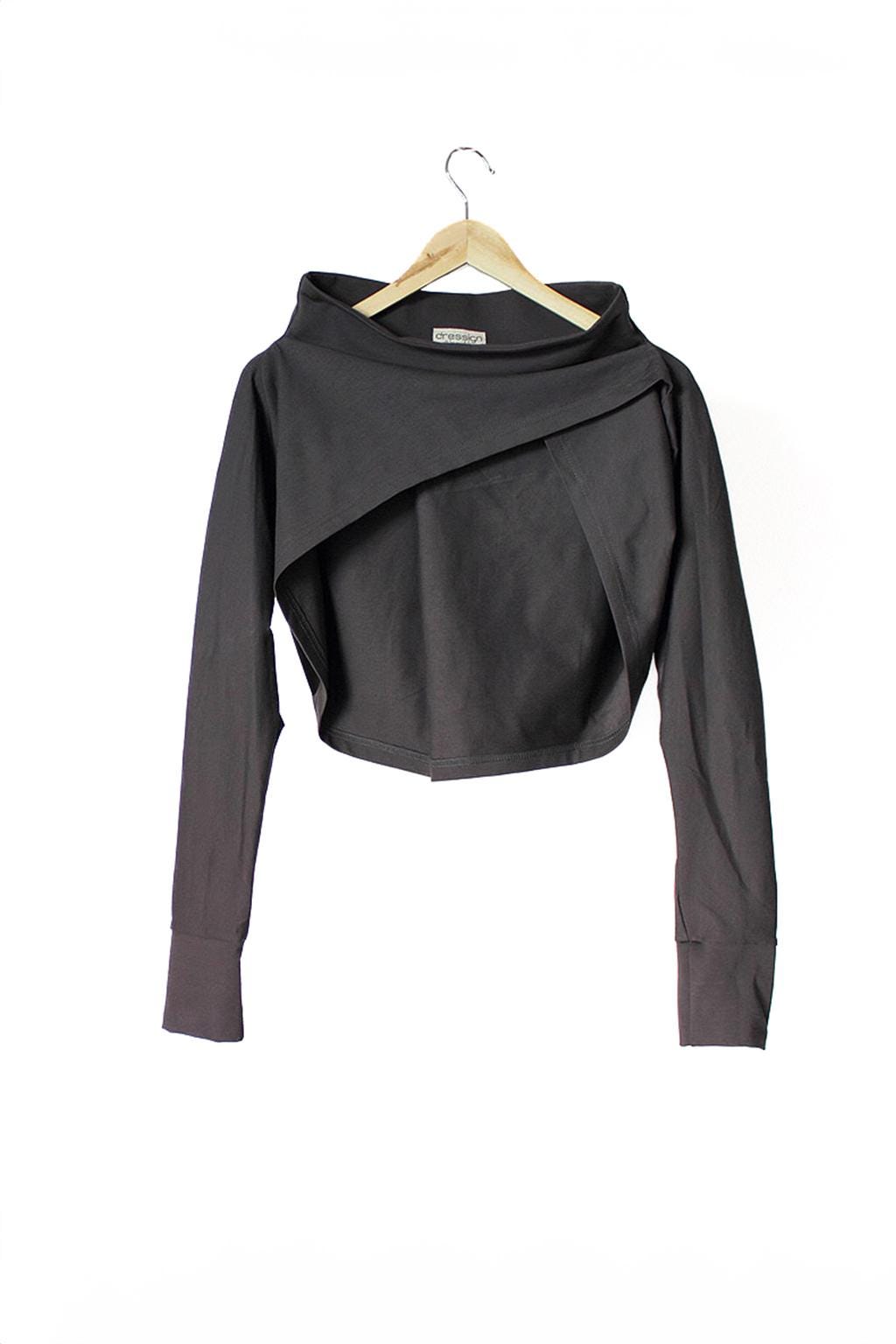 Black Plus Size Bolero, Tailor Made Shrug, Long Sleeve Bolero Jacket, Asymmetrical Black Shrug, Handmade Oversized Bolero,  XXL -tailor made