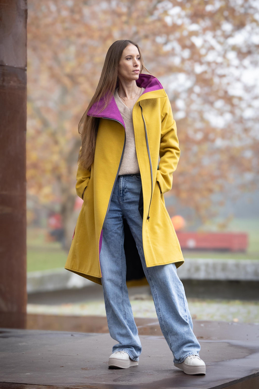 Yellow Wool Coat FENIX –  Elegance, and Individuality, Modern black wool coat, Extravagant coat, Tailor made coat, Yellow cashmere long coat