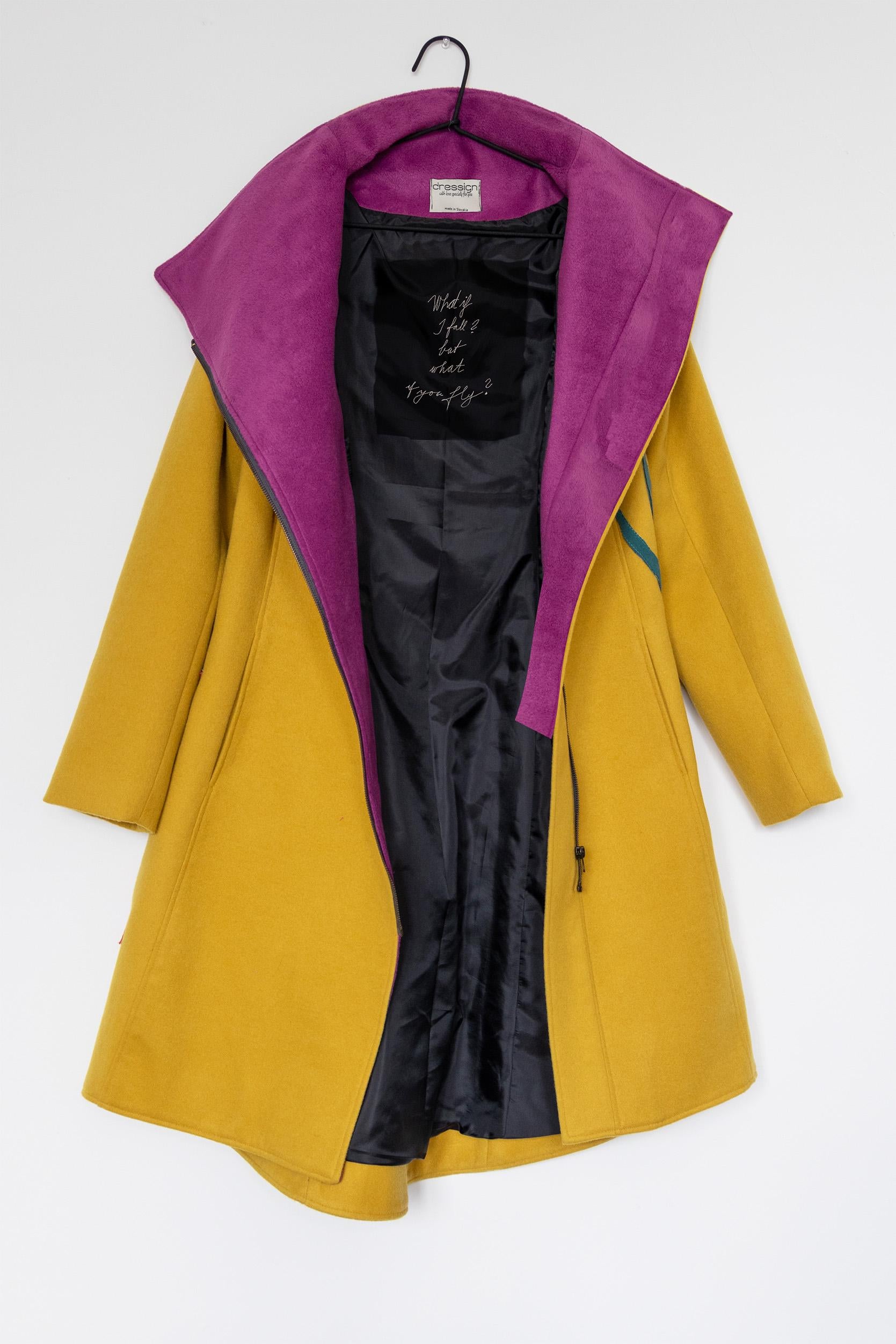 Yellow Wool Coat FENIX –  Elegance, and Individuality, Modern black wool coat, Extravagant coat, Tailor made coat, Yellow cashmere long coat